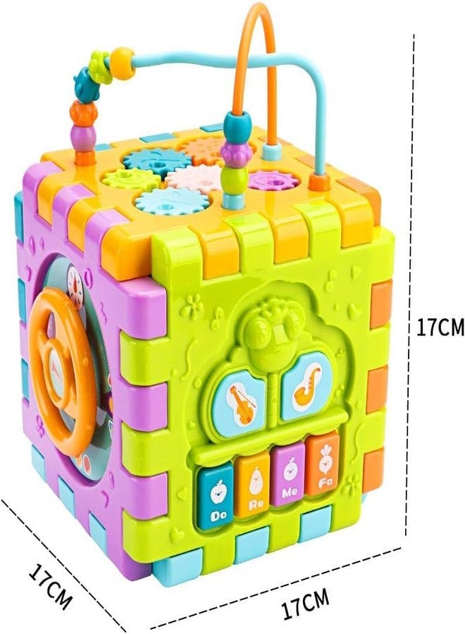 LONGMIRE Plastic Baby and Toddlers 6 in 1 Activity Cube for Learning Music Educational Blocks Sorter Toy for Baby Girls 1 Year Old Multicolor, Set Of 1 - Image 2